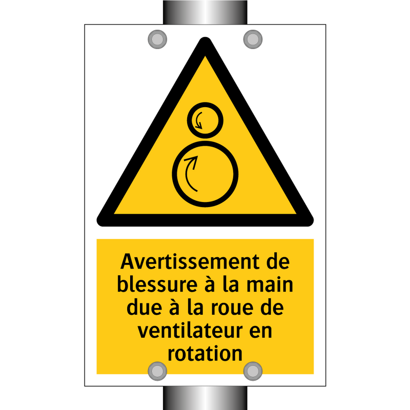 Avertissement de blessure à la main due à la roue de ventilateur en rotation