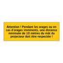 Attention ! Pendant les orages ou en cas d'orages imminents, une distance minimale de 10 mètres du mât du projecteur doit être respectée !