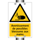 Avertissement de possibles blessures aux mains