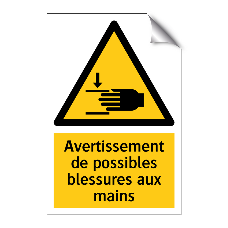 Avertissement de possibles blessures aux mains