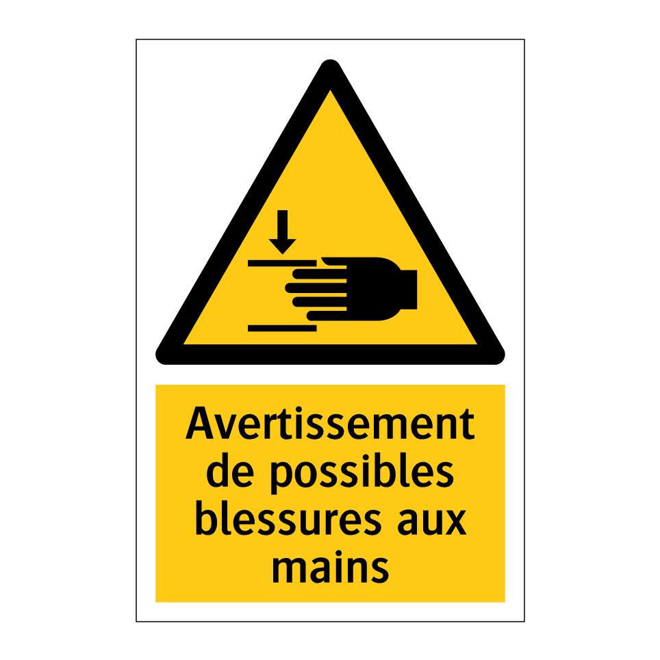 Avertissement de possibles blessures aux mains