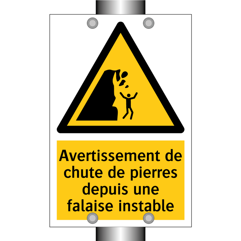 Avertissement de chute de pierres depuis une falaise instable