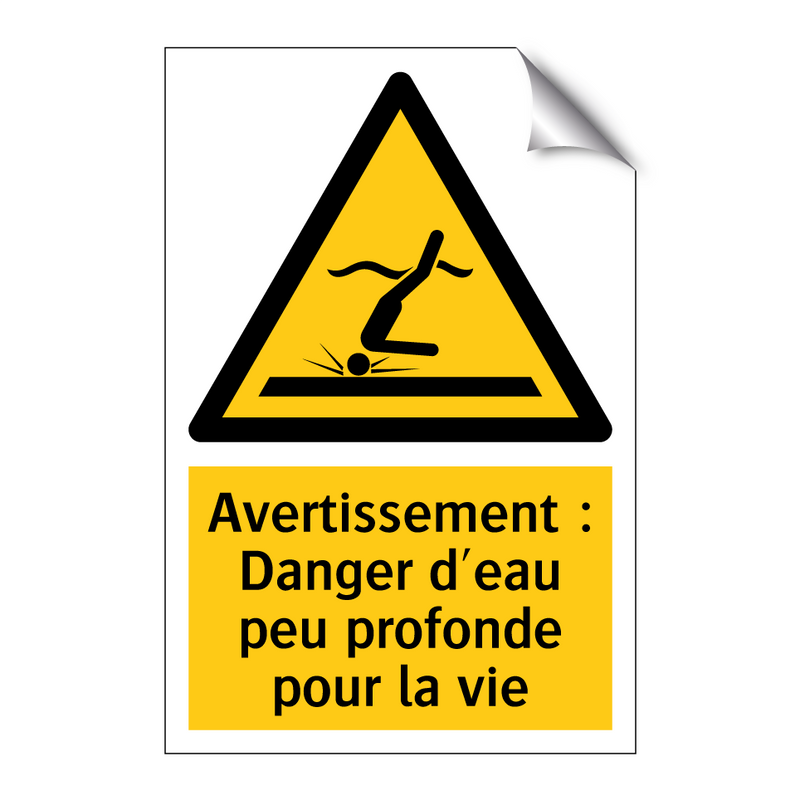 Avertissement : Danger d'eau peu profonde pour la vie