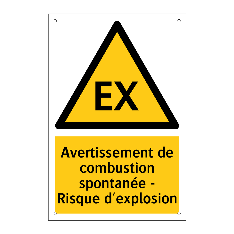 Avertissement de combustion spontanée - Risque d'explosion