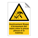 Avertissement Risque d'écrasement des mains entre la presse plieuse et le matériau