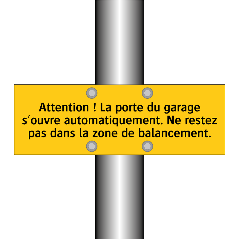 Attention ! La porte du garage s'ouvre automatiquement. Ne restez pas dans la zone de balancement