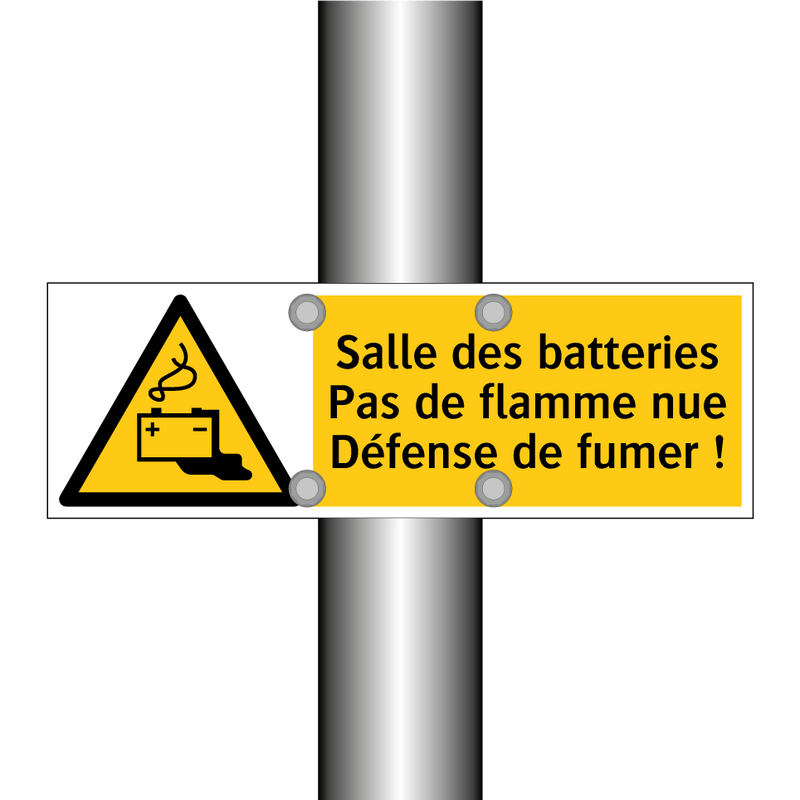Salle des batteries Pas de flamme nue Défense de fumer !