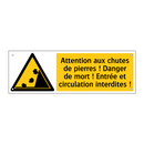 Attention aux chutes de pierres ! Danger de mort ! Entrée et circulation interdites !