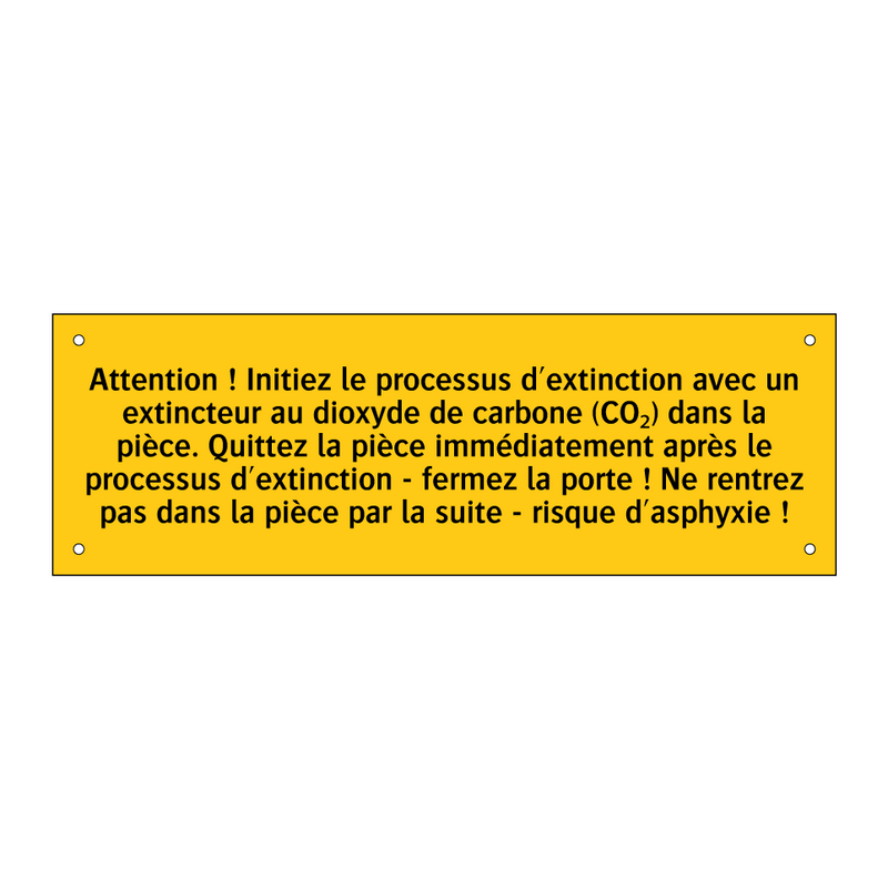 Attention ! Initiez le processus d'extinction avec un extincteur au dioxyde de carbone (CO₂) dans la pièce. Quittez la pièce immédiatement après le processus d'extinction - fermez la porte ! Ne rentrez pas dans la pièce par la suite - risque d'asphyxie !