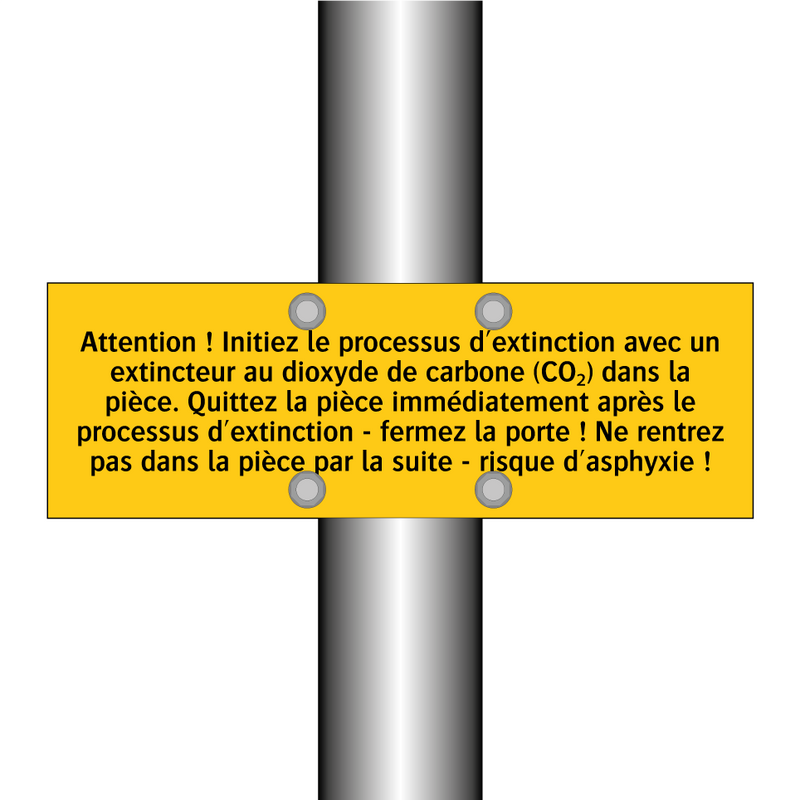Attention ! Initiez le processus d'extinction avec un extincteur au dioxyde de carbone (CO₂) dans la pièce. Quittez la pièce immédiatement après le processus d'extinction - fermez la porte ! Ne rentrez pas dans la pièce par la suite - risque d'asphyxie !