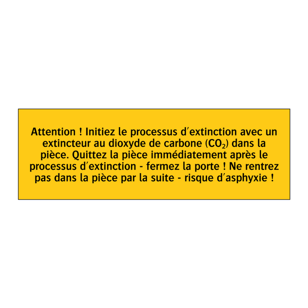 Attention ! Initiez le processus d'extinction avec un extincteur au dioxyde de carbone (CO₂) dans la pièce. Quittez la pièce immédiatement après le processus d'extinction - fermez la porte ! Ne rentrez pas dans la pièce par la suite - risque d'asphyxie !