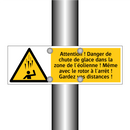 Attention ! Danger de chute de glace dans la zone de l'éolienne ! Même avec le rotor à l'arrêt ! Gardez vos distances !