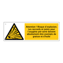 Attention ! Risque d'explosion. Les raccords et joints pour l'oxygène pré-serré doivent absolument être exempts de graisse et d'huile