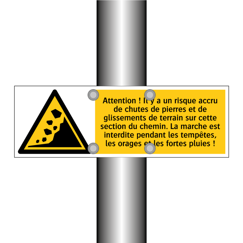 Attention ! Il y a un risque accru de chutes de pierres et de glissements de terrain sur cette section du chemin. La marche est interdite pendant les tempêtes, les orages et les fortes pluies !