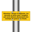 Attention ! Risque d'explosion. Les raccords et joints pour l'oxygène pré-serré doivent absolument être exempts de graisse et d'huile
