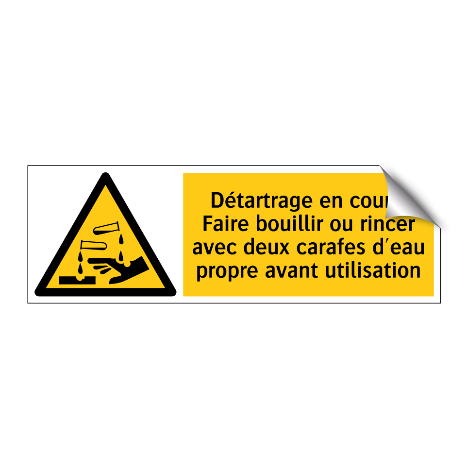 Détartrage en cours. Faire bouillir ou rincer avec deux carafes d'eau propre avant utilisation