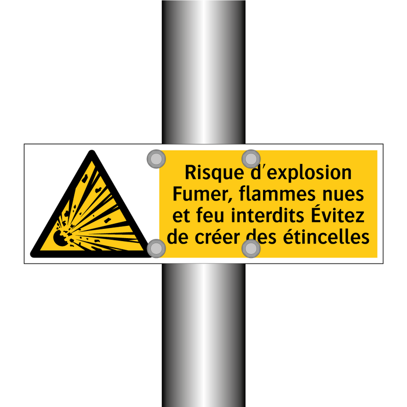 Risque d'explosion Fumer, flammes nues et feu interdits Évitez de créer des étincelles