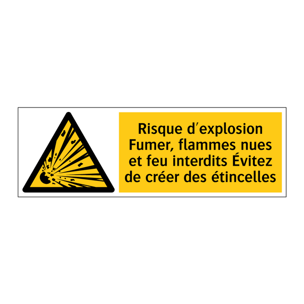 Risque d'explosion Fumer, flammes nues et feu interdits Évitez de créer des étincelles