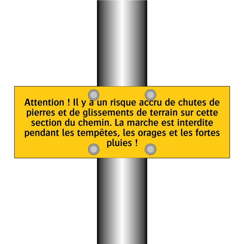 Attention ! Il y a un risque accru de chutes de pierres et de glissements de terrain sur cette section du chemin. La marche est interdite pendant les tempêtes, les orages et les fortes pluies !