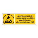Avertissement de composants sensibles aux décharges électrostatiques ESD