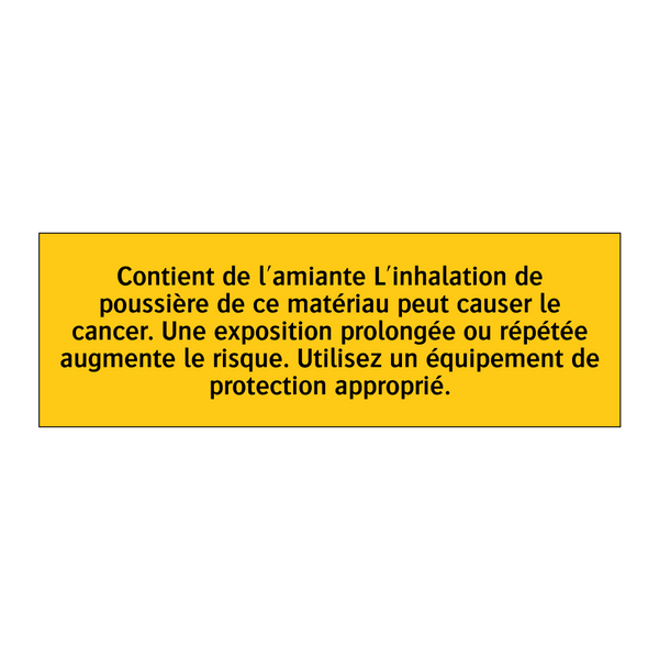 Contient de l'amiante L'inhalation de poussière de ce matériau peut causer le cancer. Une exposition prolongée ou répétée augmente le risque. Utilisez un équipement de protection approprié