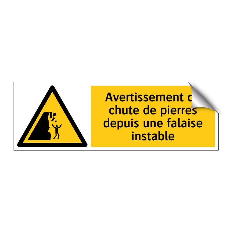 Avertissement de chute de pierres depuis une falaise instable
