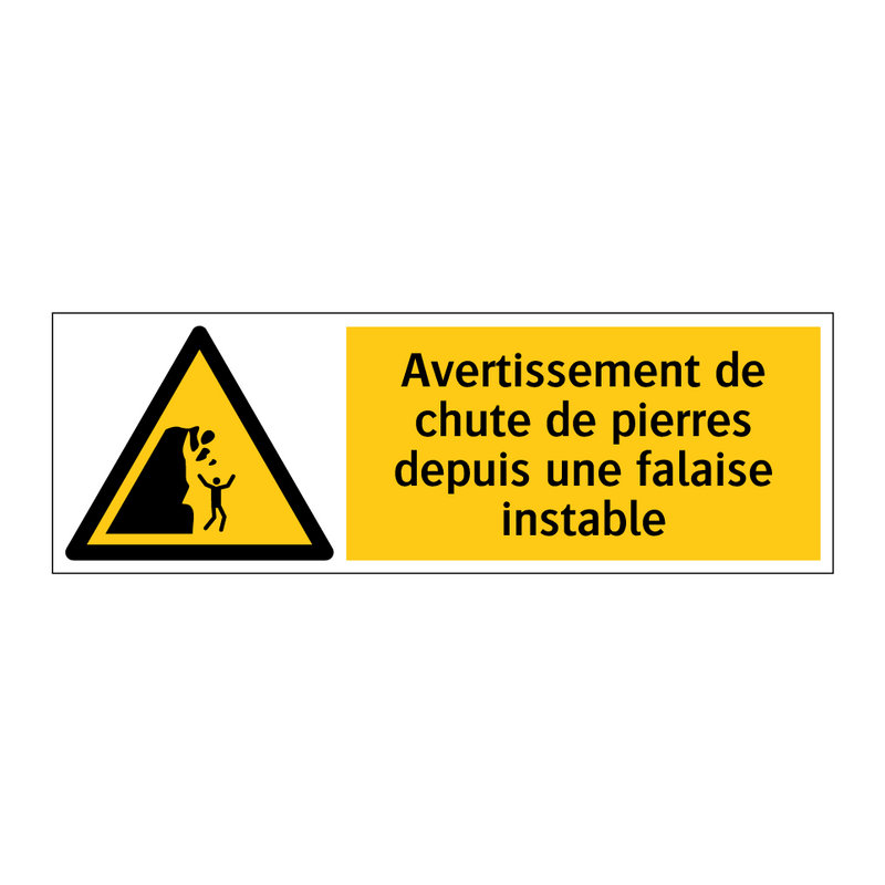 Avertissement de chute de pierres depuis une falaise instable