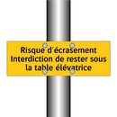 Risque d'écrasement Interdiction de rester sous la table élévatrice