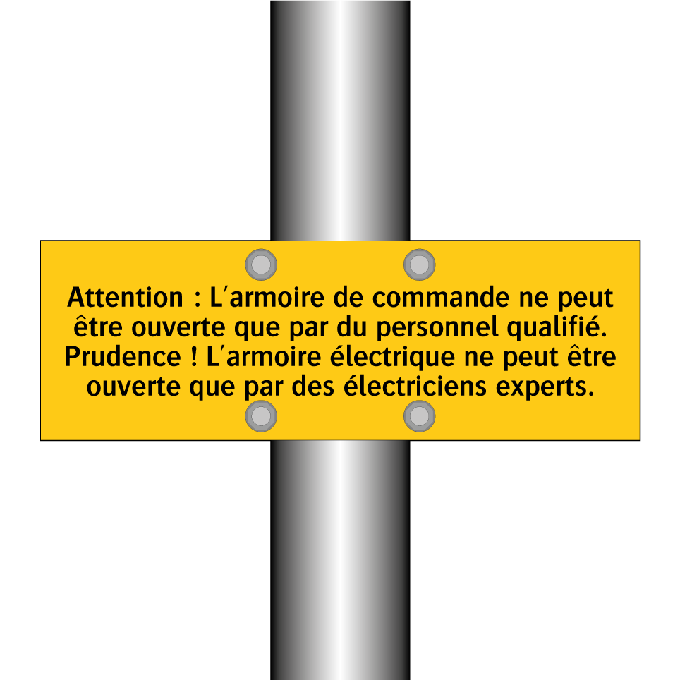 Attention : L'armoire de commande ne peut être ouverte que par du personnel qualifié. Prudence ! L'armoire électrique ne peut être ouverte que par des électriciens experts