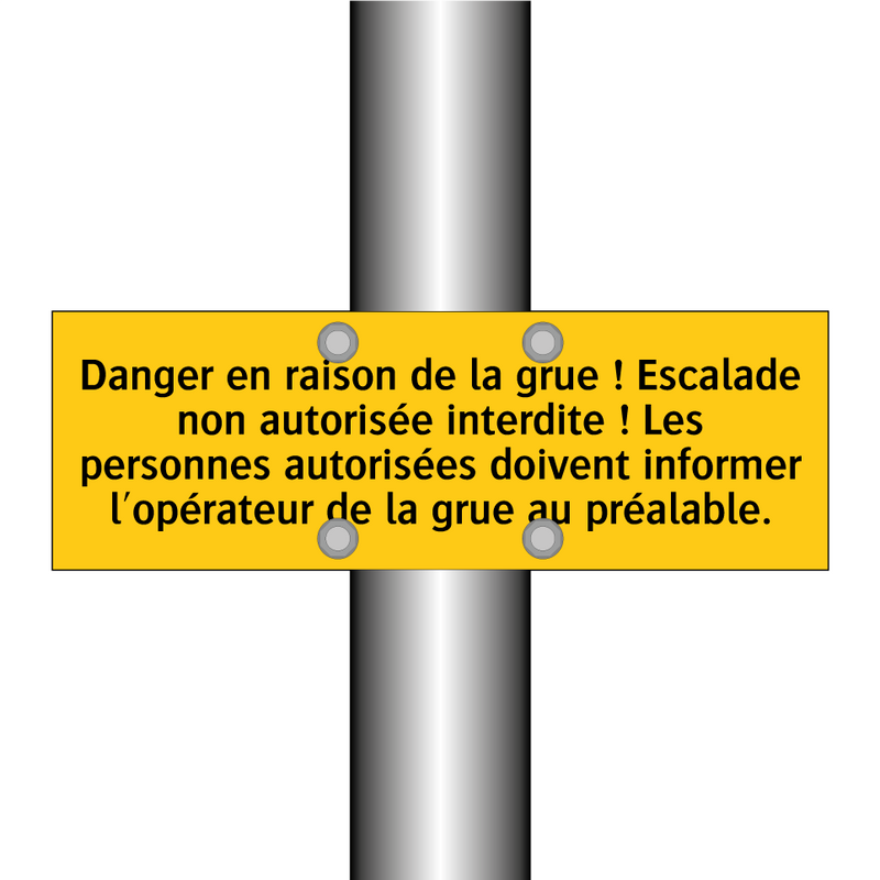 Danger en raison de la grue ! Escalade non autorisée interdite ! Les personnes autorisées doivent informer l'opérateur de la grue au préalable