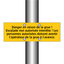 Danger en raison de la grue ! Escalade non autorisée interdite ! Les personnes autorisées doivent avertir l'opérateur de la grue à l'avance
