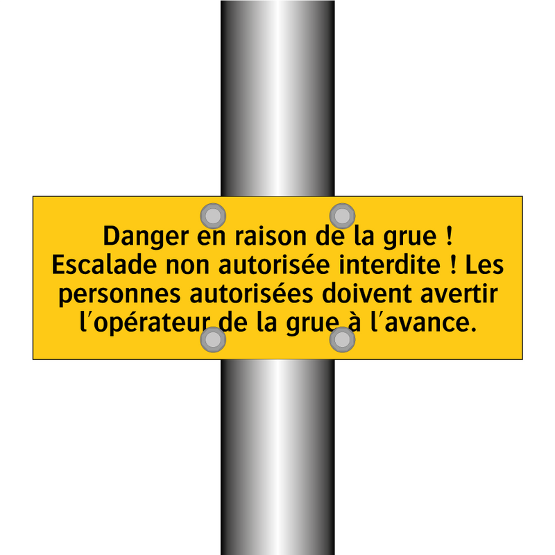 Danger en raison de la grue ! Escalade non autorisée interdite ! Les personnes autorisées doivent avertir l'opérateur de la grue à l'avance