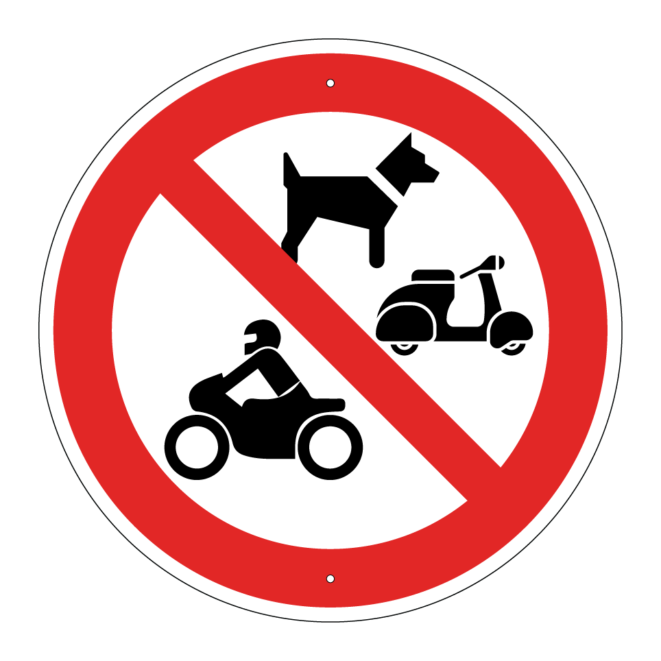 Chiens, motos ou cyclomoteurs interdits