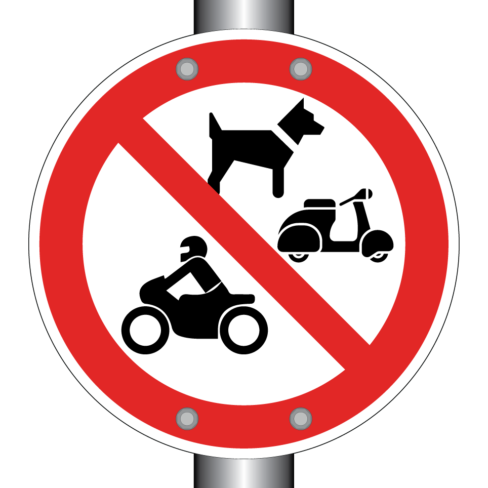 Chiens, motos ou cyclomoteurs interdits